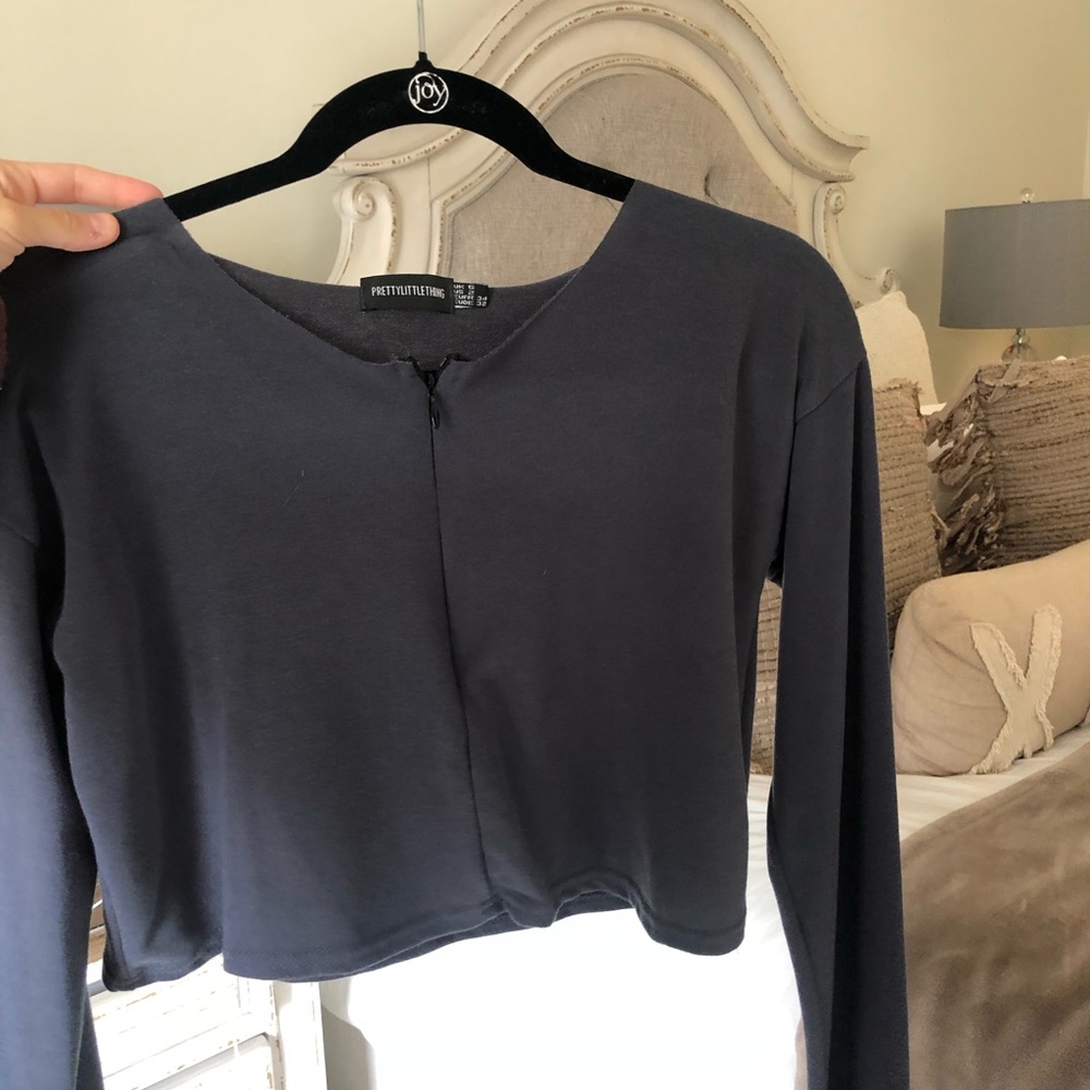Blue crop top with zipper (pretty little thing)